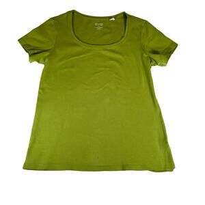 Chico's True Color Tees T-Shirt Woman's 1= M4 Short Sleeve Green Square Neckline